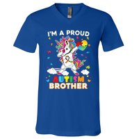 IM A Proud Brother Dabbing Unicorn Autism Awareness Puzzle Gift V-Neck T-Shirt