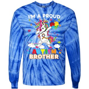 IM A Proud Brother Dabbing Unicorn Autism Awareness Puzzle Gift Tie-Dye Long Sleeve Shirt