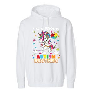 IM A Proud Brother Dabbing Unicorn Autism Awareness Puzzle Gift Garment-Dyed Fleece Hoodie