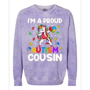 IM A Proud Cousin Autism Awareness Dabbing Unicorn Cute Gift Colorblast Crewneck Sweatshirt