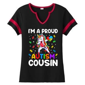 IM A Proud Cousin Autism Awareness Dabbing Unicorn Cute Gift Ladies Halftime Notch Neck Tee