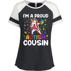 IM A Proud Cousin Autism Awareness Dabbing Unicorn Cute Gift Enza Ladies Jersey Colorblock Tee