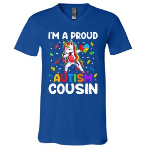 IM A Proud Cousin Autism Awareness Dabbing Unicorn Cute Gift V-Neck T-Shirt