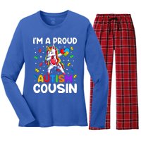 IM A Proud Cousin Autism Awareness Dabbing Unicorn Cute Gift Women's Long Sleeve Flannel Pajama Set 