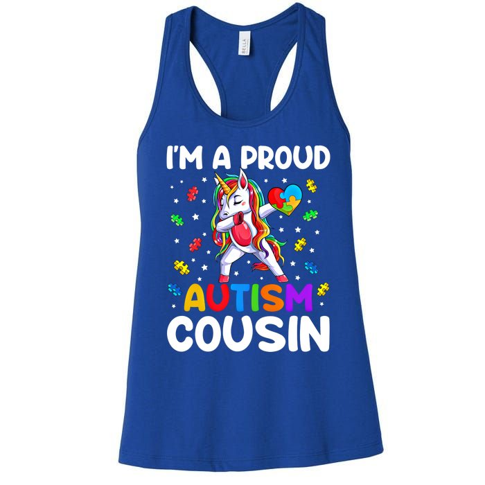 IM A Proud Cousin Autism Awareness Dabbing Unicorn Cute Gift Women's Racerback Tank