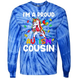 IM A Proud Cousin Autism Awareness Dabbing Unicorn Cute Gift Tie-Dye Long Sleeve Shirt