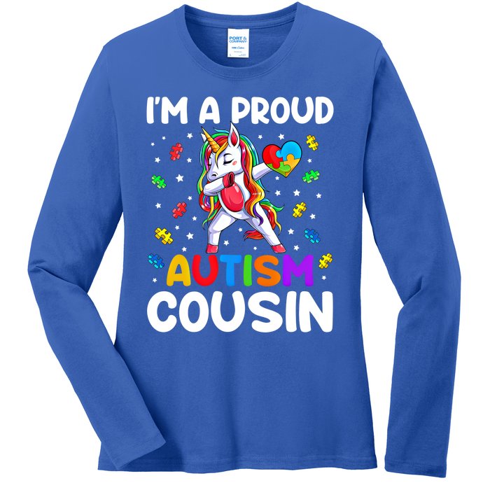 IM A Proud Cousin Autism Awareness Dabbing Unicorn Cute Gift Ladies Long Sleeve Shirt