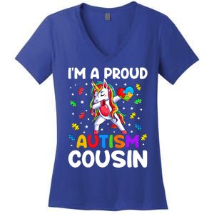 IM A Proud Cousin Autism Awareness Dabbing Unicorn Cute Gift Women's V-Neck T-Shirt