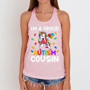 IM A Proud Cousin Autism Awareness Dabbing Unicorn Cute Gift Women's Knotted Racerback Tank