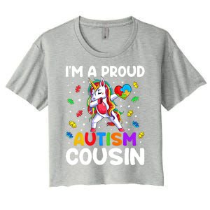 IM A Proud Cousin Autism Awareness Dabbing Unicorn Cute Gift Women's Crop Top Tee