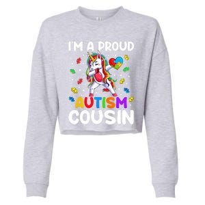 IM A Proud Cousin Autism Awareness Dabbing Unicorn Cute Gift Cropped Pullover Crew