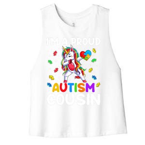 IM A Proud Cousin Autism Awareness Dabbing Unicorn Cute Gift Women's Racerback Cropped Tank