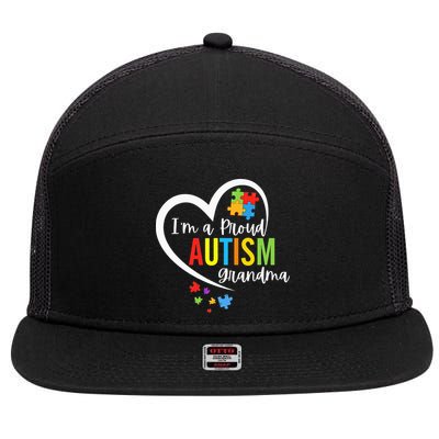 I'm A Proud Grandma Love Heart Autism Awareness Puzzle 7 Panel Mesh Trucker Snapback Hat