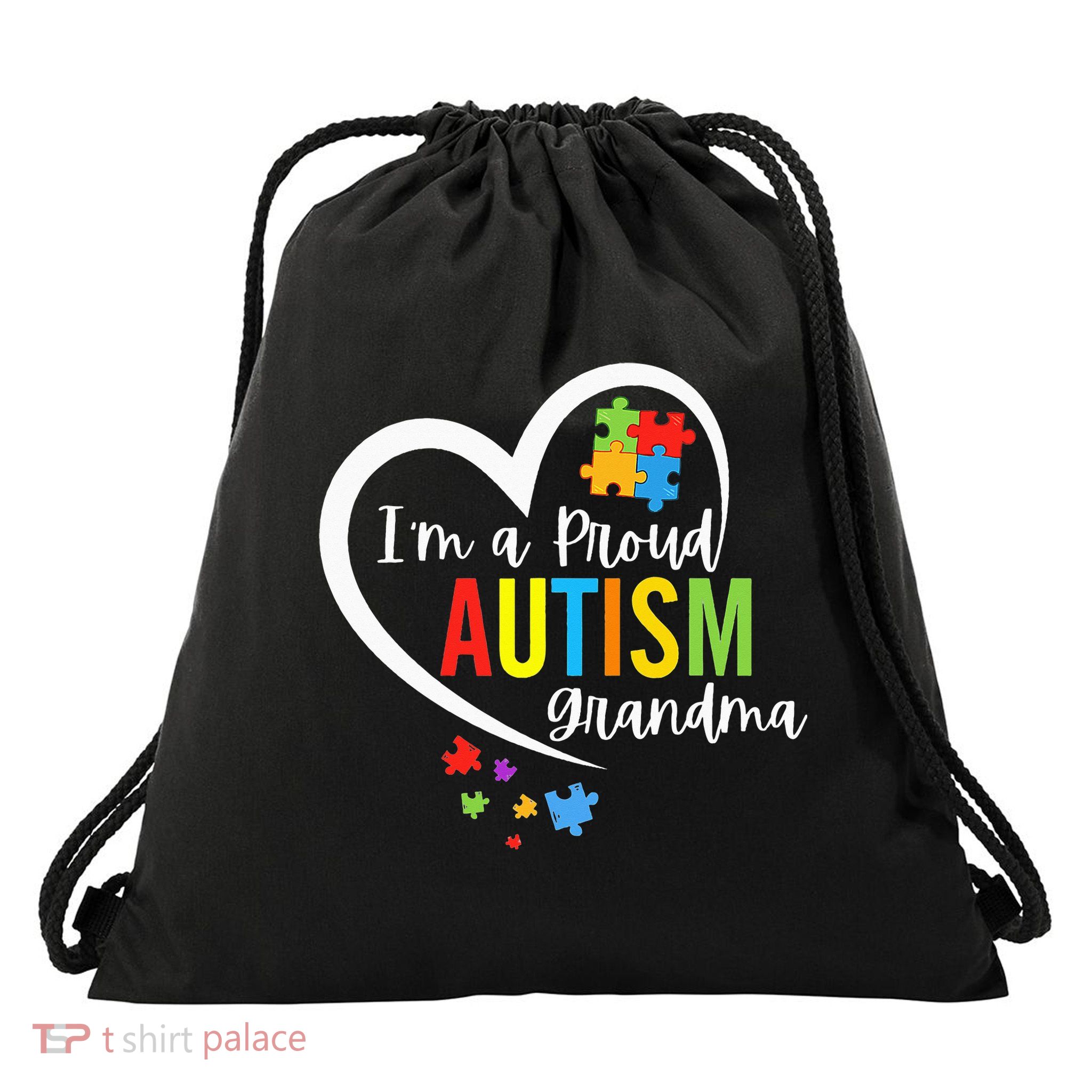 I'm A Proud Grandma Love Heart Autism Awareness Puzzle Drawstring Bag