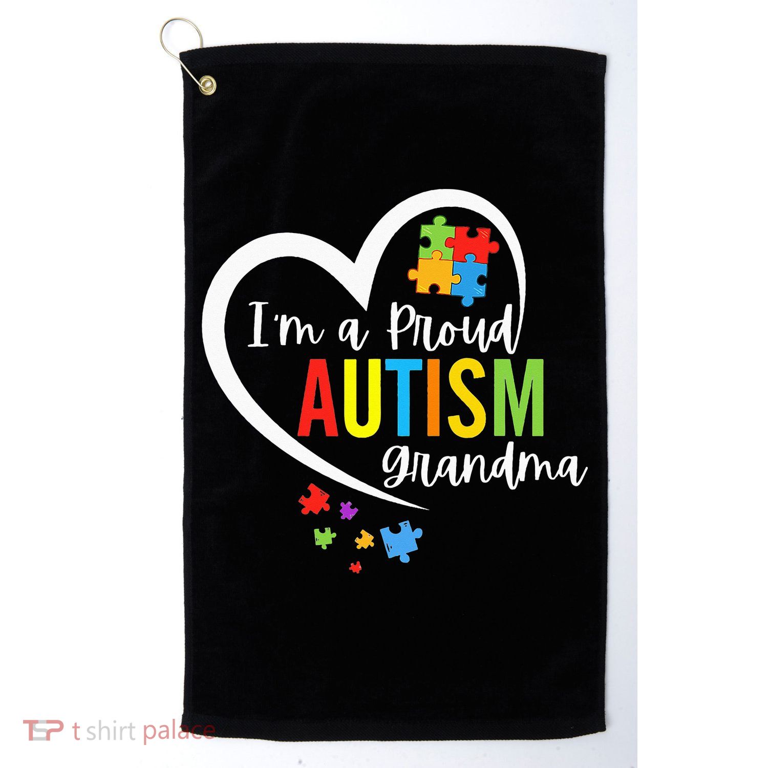 I'm A Proud Grandma Love Heart Autism Awareness Puzzle Golf Towel