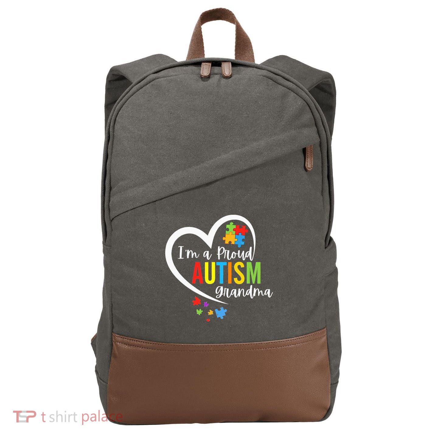 I'm A Proud Grandma Love Heart Autism Awareness Puzzle Cotton Canvas Backpack