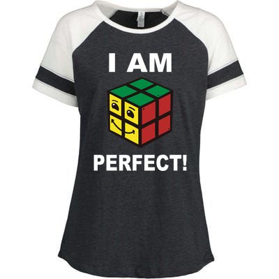 I Am Perfect Funny Retro Cube Meme Enza Ladies Jersey Colorblock Tee