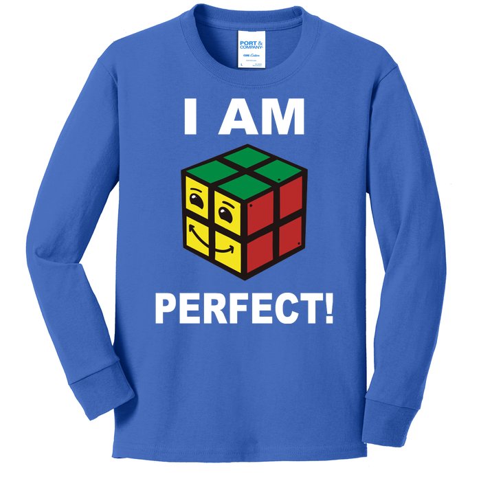 I Am Perfect Funny Retro Cube Meme Kids Long Sleeve Shirt