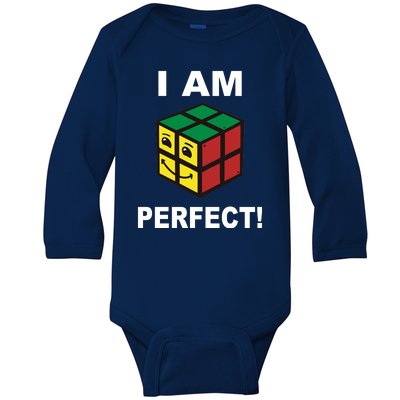 I Am Perfect Funny Retro Cube Meme Baby Long Sleeve Bodysuit