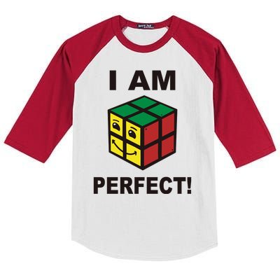 I Am Perfect Funny Retro Cube Meme Kids Colorblock Raglan Jersey