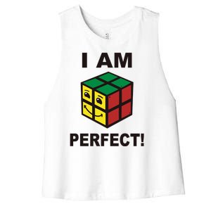 I Am Perfect Funny Retro Cube Meme Women's Racerback Cropped Tank