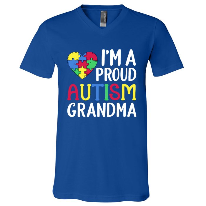 Im A Proud Autism Grandma Awareness Gift V-Neck T-Shirt