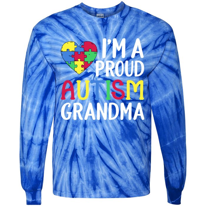 Im A Proud Autism Grandma Awareness Gift Tie-Dye Long Sleeve Shirt