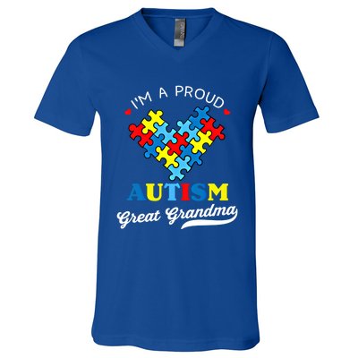 IM A Proud Great Grandma Autism Awareness Autistic Grandson Gift V-Neck T-Shirt