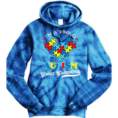 IM A Proud Great Grandma Autism Awareness Autistic Grandson Gift Tie Dye Hoodie