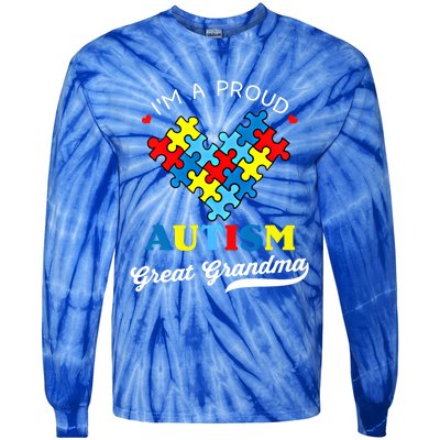 IM A Proud Great Grandma Autism Awareness Autistic Grandson Gift Tie-Dye Long Sleeve Shirt