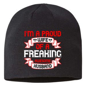 I'm A Proud Wife Of A Freaking Awesome Husband Funny Couple Gift Sustainable Beanie