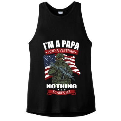 I'm A Papa And A Veteran Nothing Scares Me Usa Flag Gift Ladies PosiCharge Tri-Blend Wicking Tank