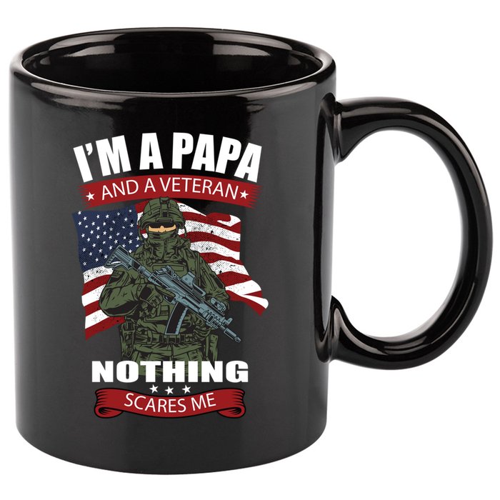 I'm A Papa And A Veteran Nothing Scares Me Usa Flag Gift 11oz C Handle Ceramic Mug