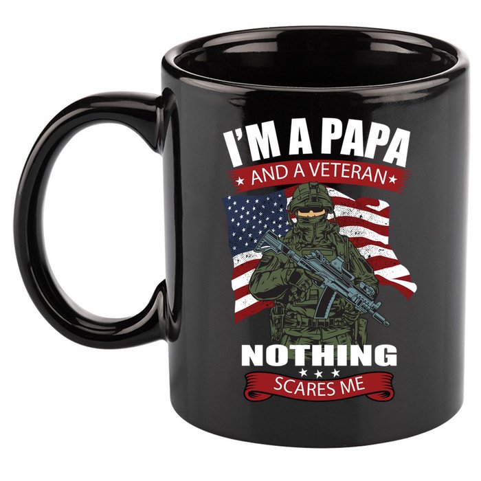 I'm A Papa And A Veteran Nothing Scares Me Usa Flag Gift 11oz C Handle Ceramic Mug
