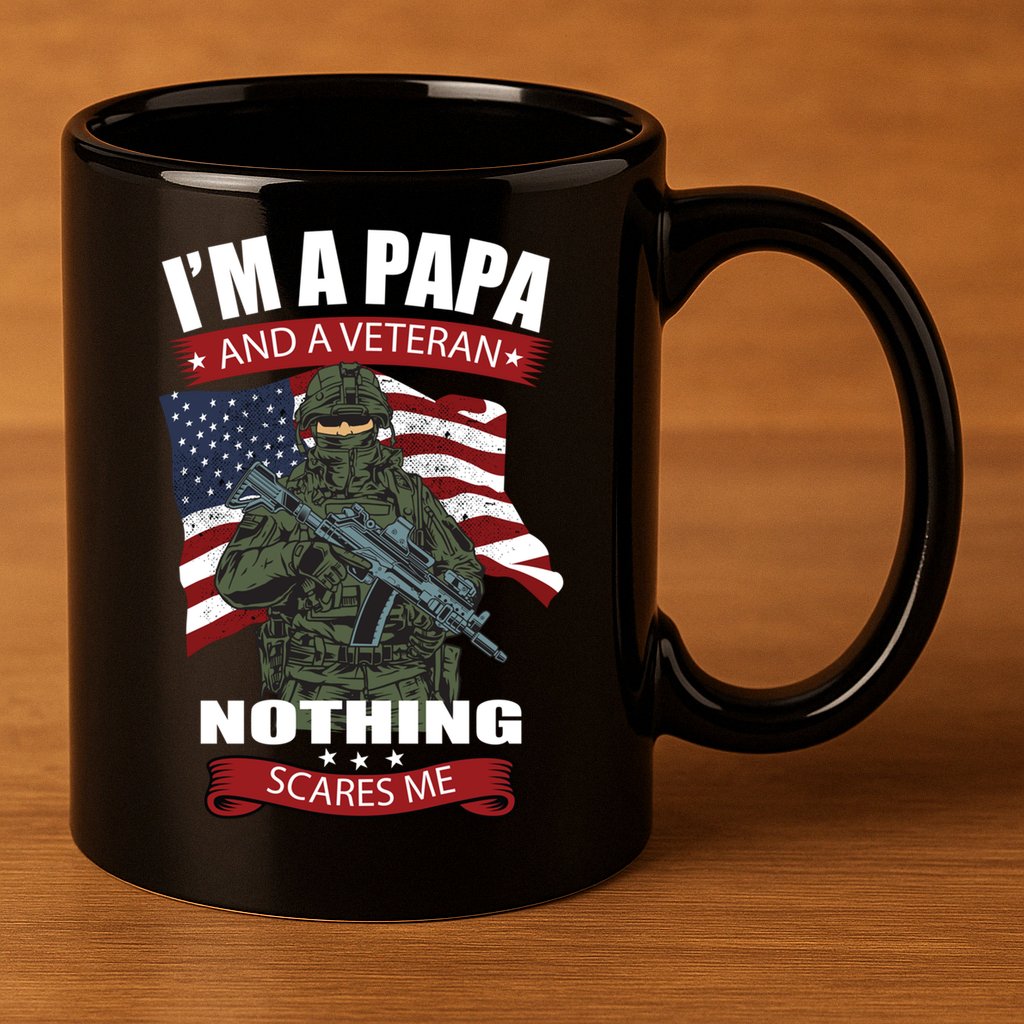 I'm A Papa And A Veteran Nothing Scares Me Usa Flag Gift 11oz C Handle Ceramic Mug