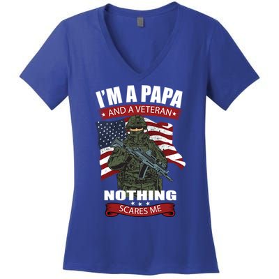 I'm A Papa And A Veteran Nothing Scares Me Usa Flag Gift Women's V-Neck T-Shirt