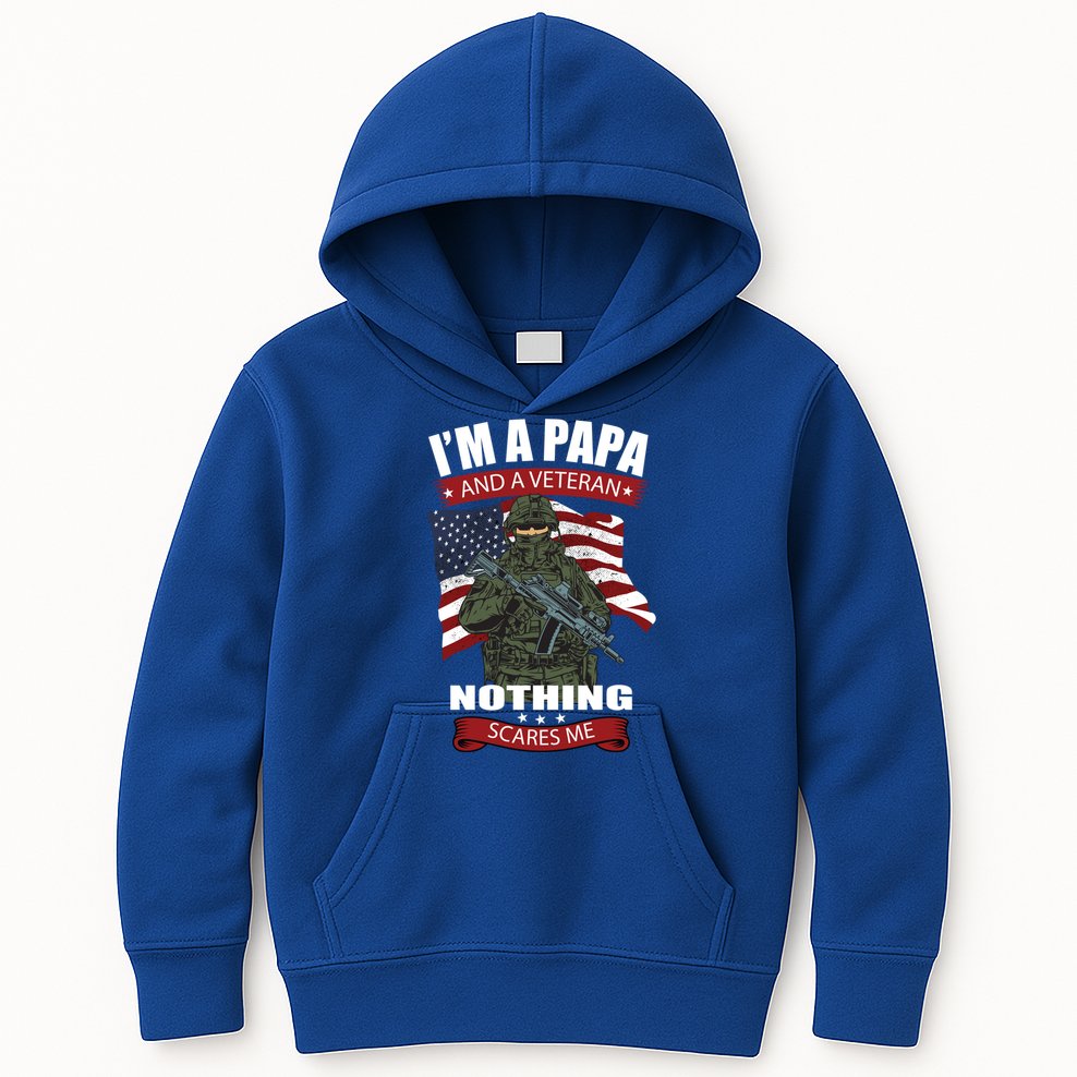 I'm A Papa And A Veteran Nothing Scares Me Usa Flag Gift Kids Hoodie