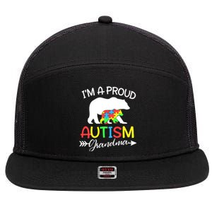 I'm A Proud Autism Grandma Bear Puzzle Autism Awareness Gift 7 Panel Mesh Trucker Snapback Hat