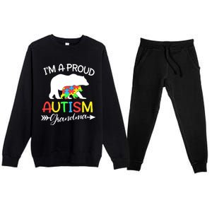 I'm A Proud Autism Grandma Bear Puzzle Autism Awareness Gift Premium Crewneck Sweatsuit Set