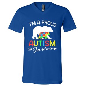 I'm A Proud Autism Grandma Bear Puzzle Autism Awareness Gift V-Neck T-Shirt