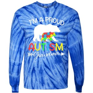 I'm A Proud Autism Grandma Bear Puzzle Autism Awareness Gift Tie-Dye Long Sleeve Shirt