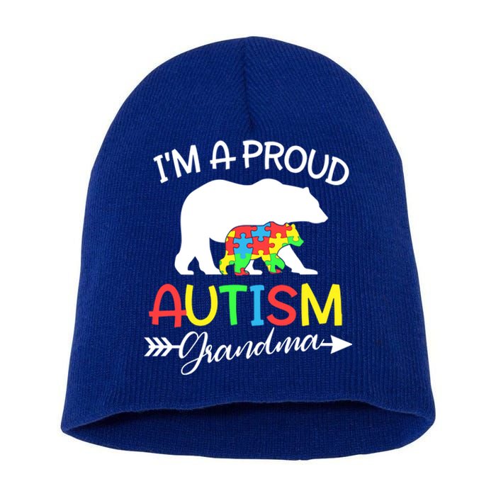 I'm A Proud Autism Grandma Bear Puzzle Autism Awareness Gift Short Acrylic Beanie