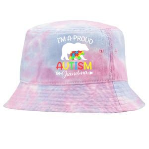 I'm A Proud Autism Grandma Bear Puzzle Autism Awareness Gift Tie-Dyed Bucket Hat