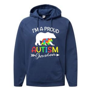 I'm A Proud Autism Grandma Bear Puzzle Autism Awareness Gift Performance Fleece Hoodie