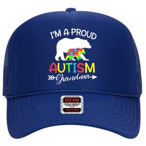 I'm A Proud Autism Grandma Bear Puzzle Autism Awareness Gift High Crown Mesh Back Trucker Hat