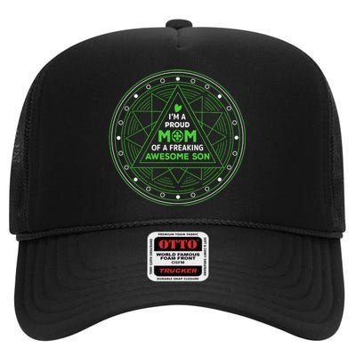 I'm A Proud Mom Of A Freaking Awesome Son High Crown Mesh Back Trucker Hat