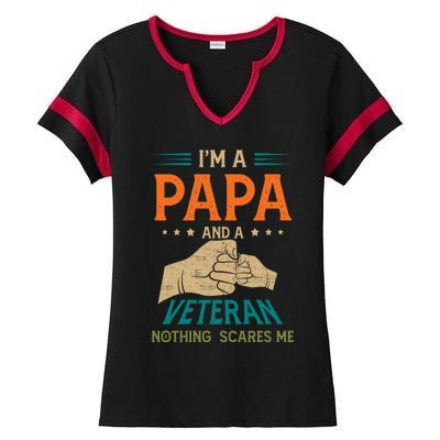 I'm A Papa And A Veteran Nothing Scares Me Grandpa Funny Gift Ladies Halftime Notch Neck Tee