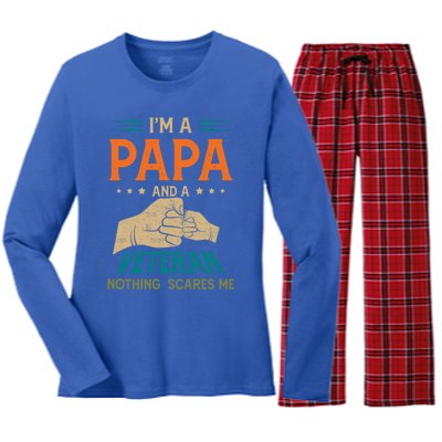 I'm A Papa And A Veteran Nothing Scares Me Grandpa Funny Gift Women's Long Sleeve Flannel Pajama Set 