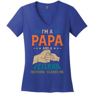 I'm A Papa And A Veteran Nothing Scares Me Grandpa Funny Gift Women's V-Neck T-Shirt