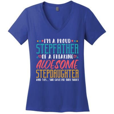 I'm A Proud Stepfather Of A Awesome Stepdaughter Stepdad Gift Women's V-Neck T-Shirt